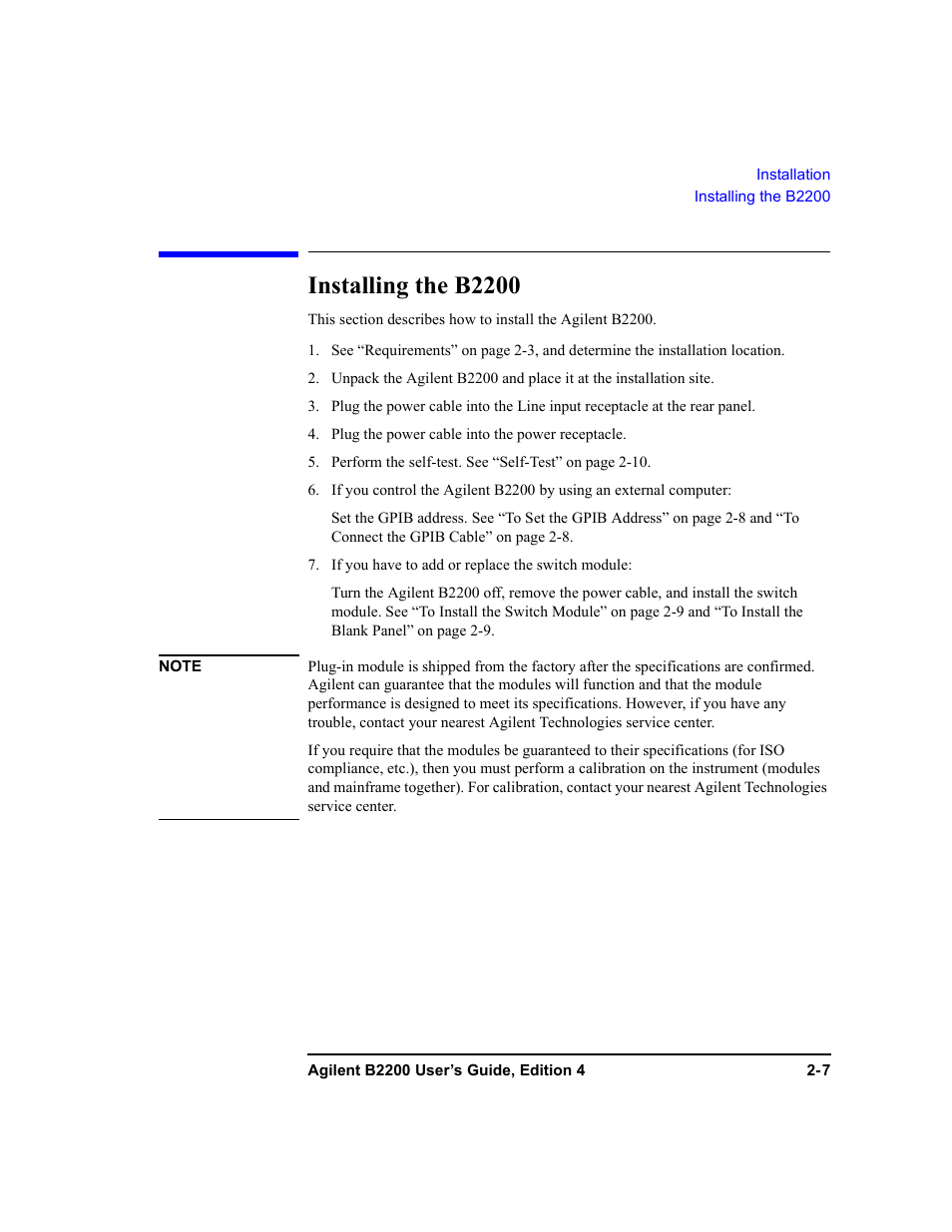 Installing the b2200 | Agilent Technologies Agilent B2201A User Manual | Page 43 / 230