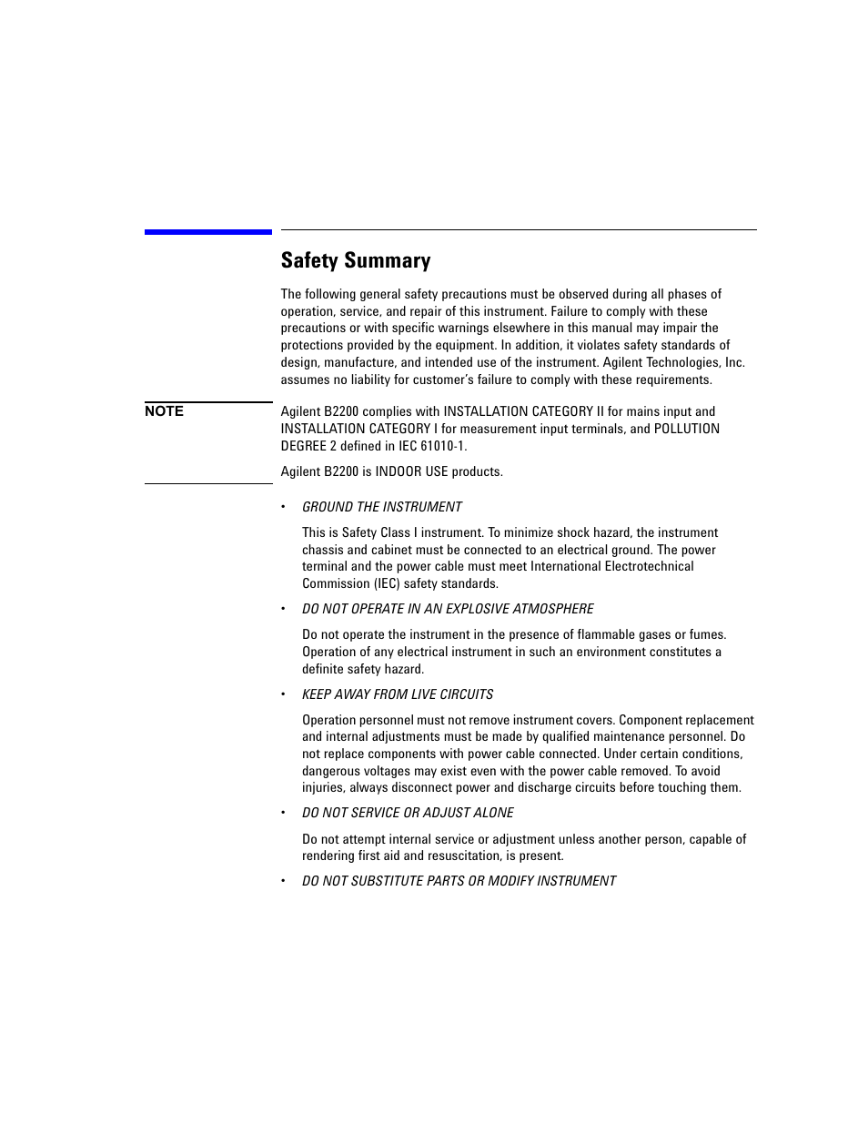 Safety summary | Agilent Technologies Agilent B2201A User Manual | Page 6 / 230