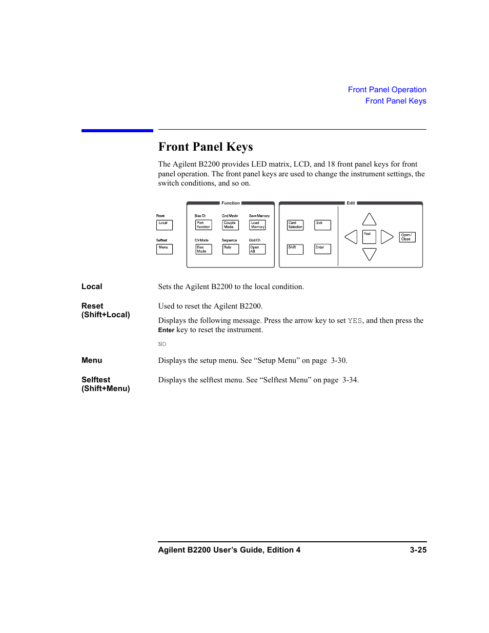 Front panel keys | Agilent Technologies Agilent B2201A User Manual | Page 87 / 230