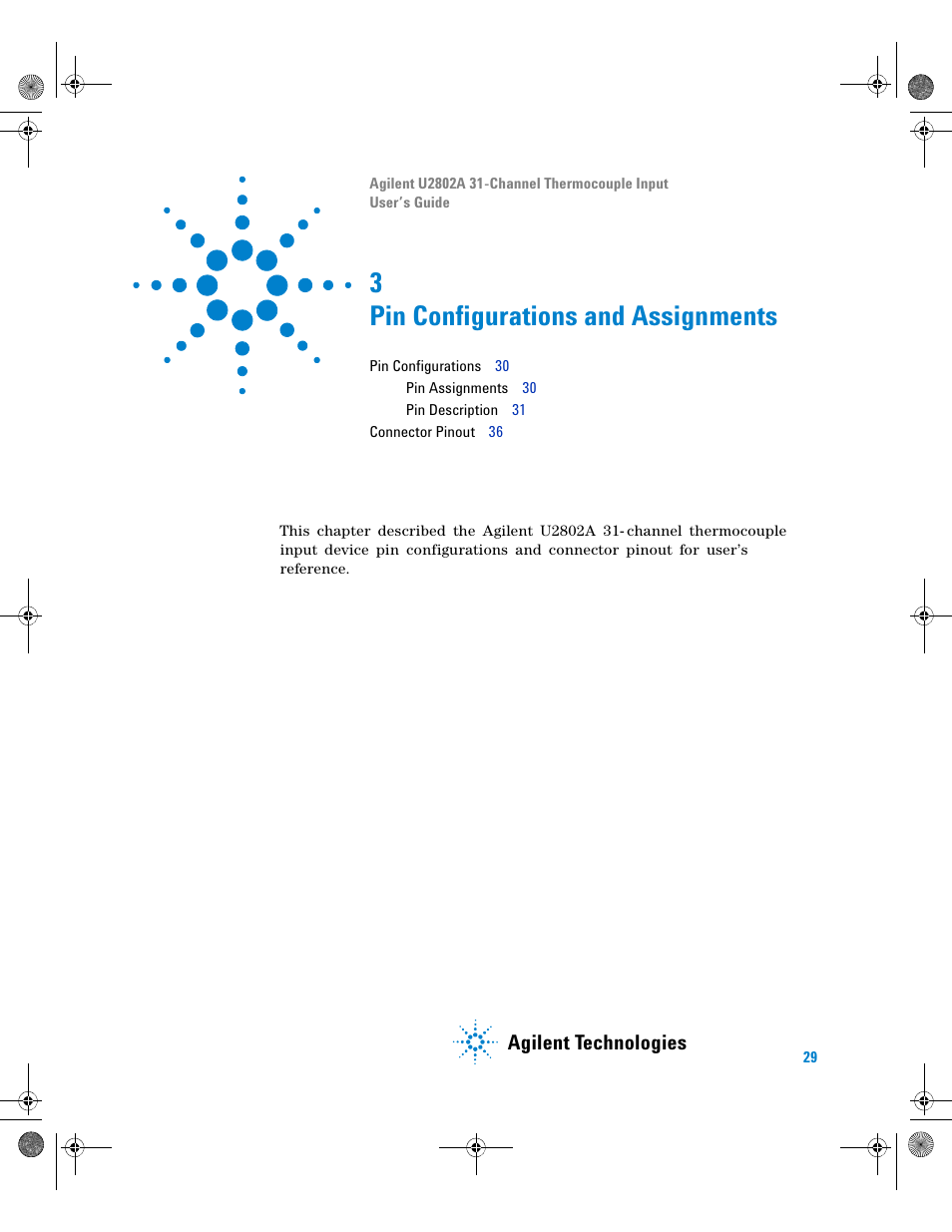 3 pin configurations and assignments, Pin configurations and assignments, Agilent technologies | Agilent Technologies U2802A User Manual | Page 39 / 67