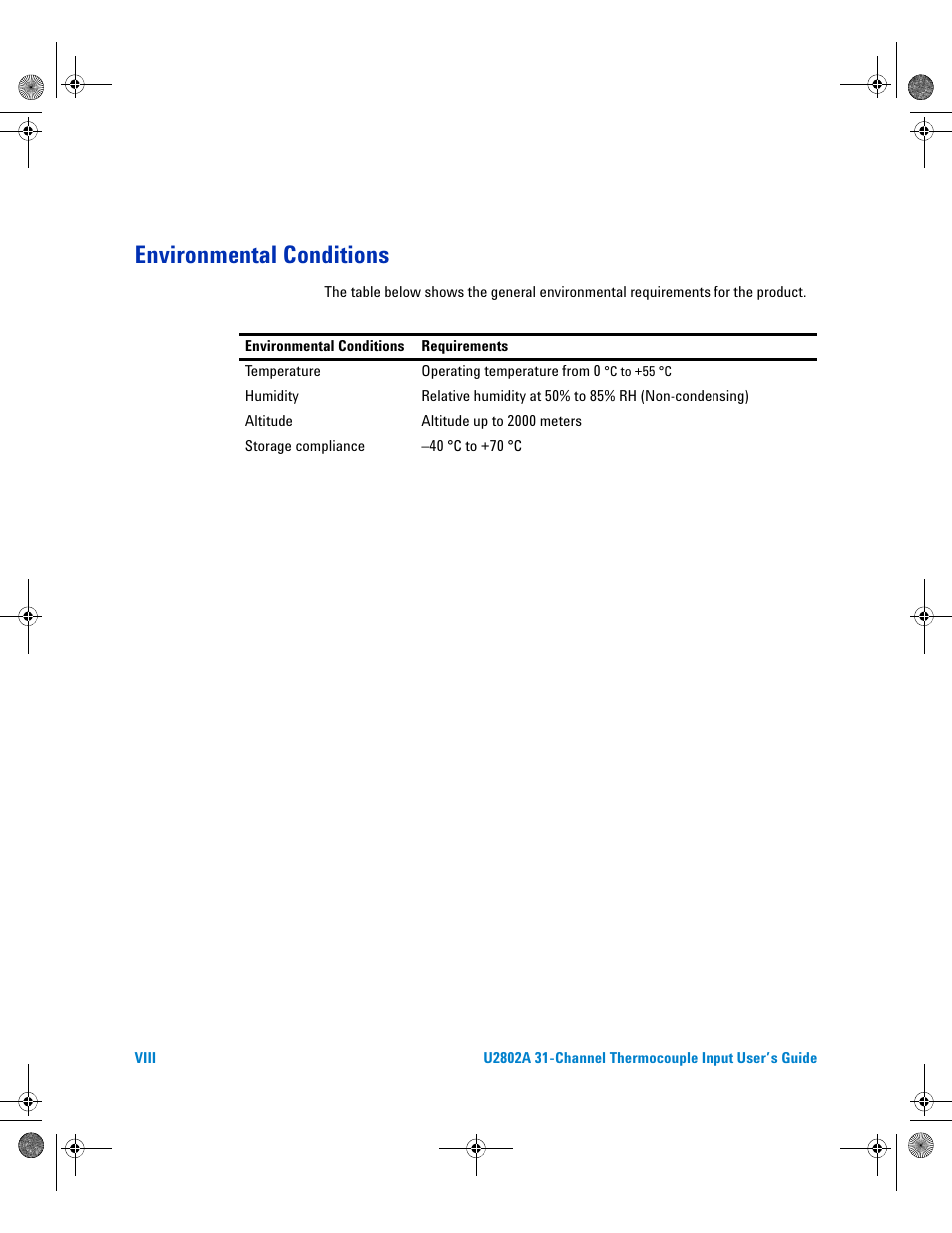 Environmental conditions | Agilent Technologies U2802A User Manual | Page 8 / 67