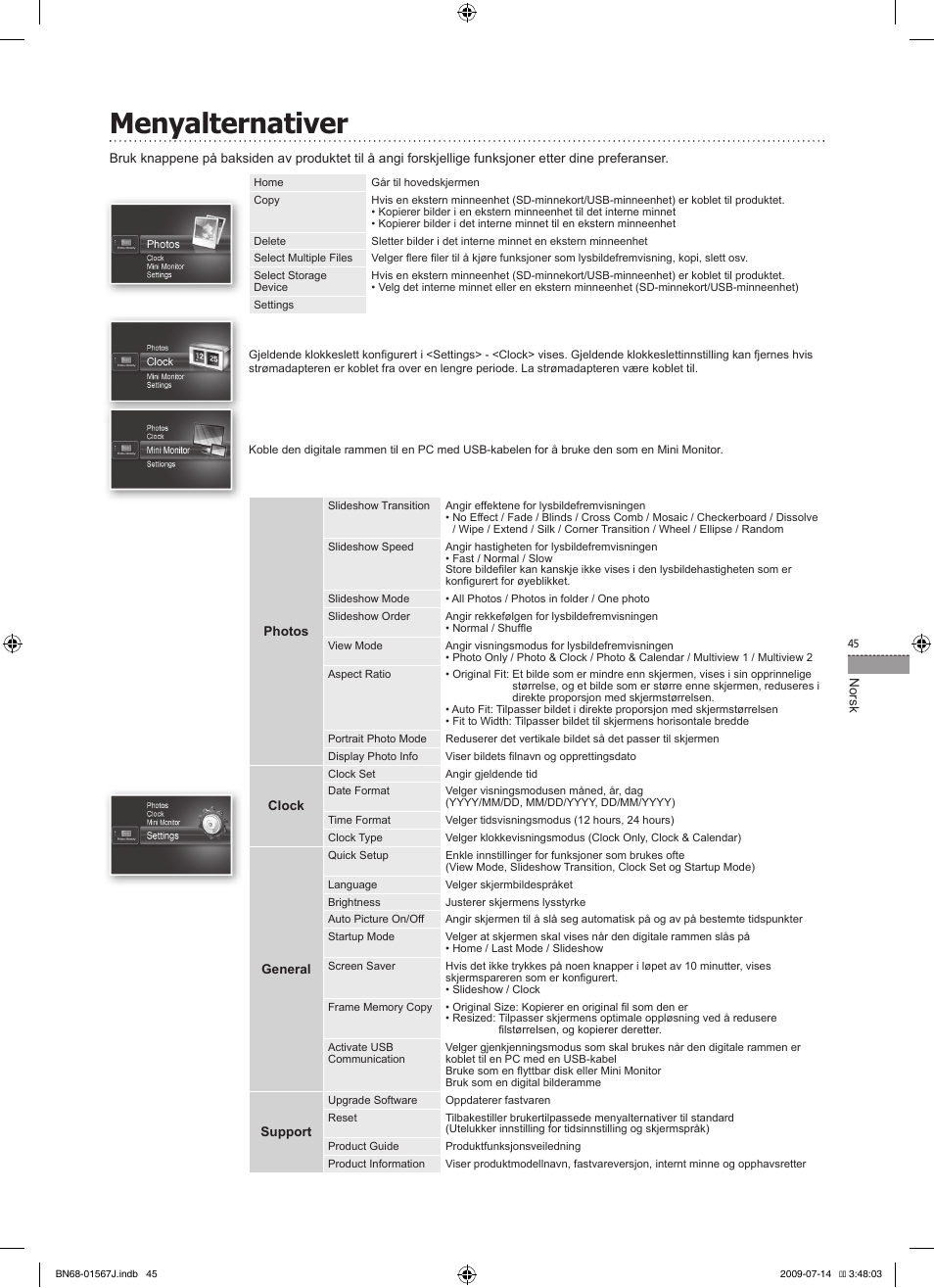 Menyalternativer | Samsung SPF-107H User Manual | Page 45 / 72