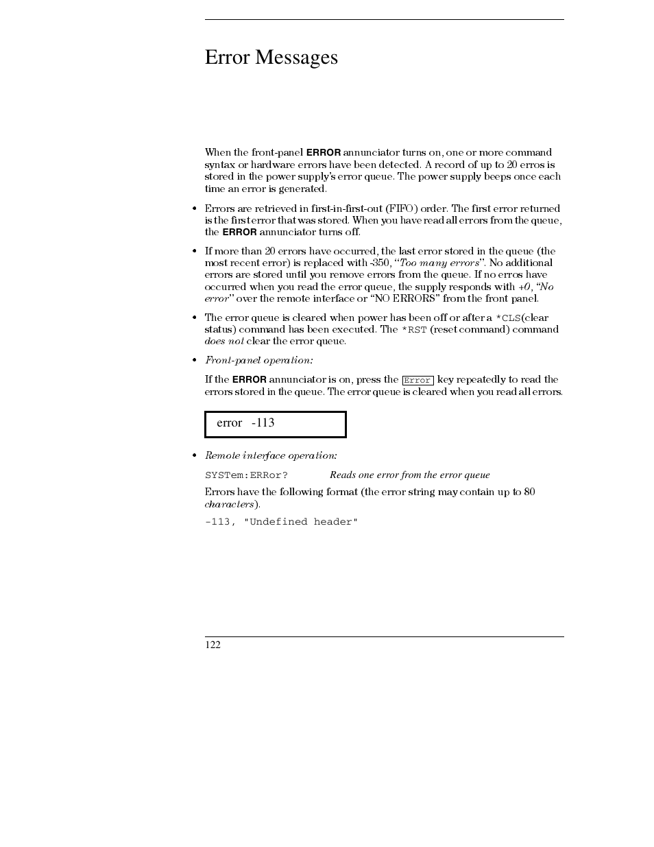 Error messages | Agilent Technologies E3632A User Manual | Page 125 / 172