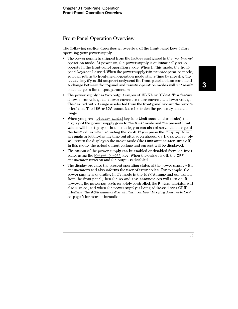 Front-panel operation overview, Front-panel operation overview 35 | Agilent Technologies E3632A User Manual | Page 37 / 172
