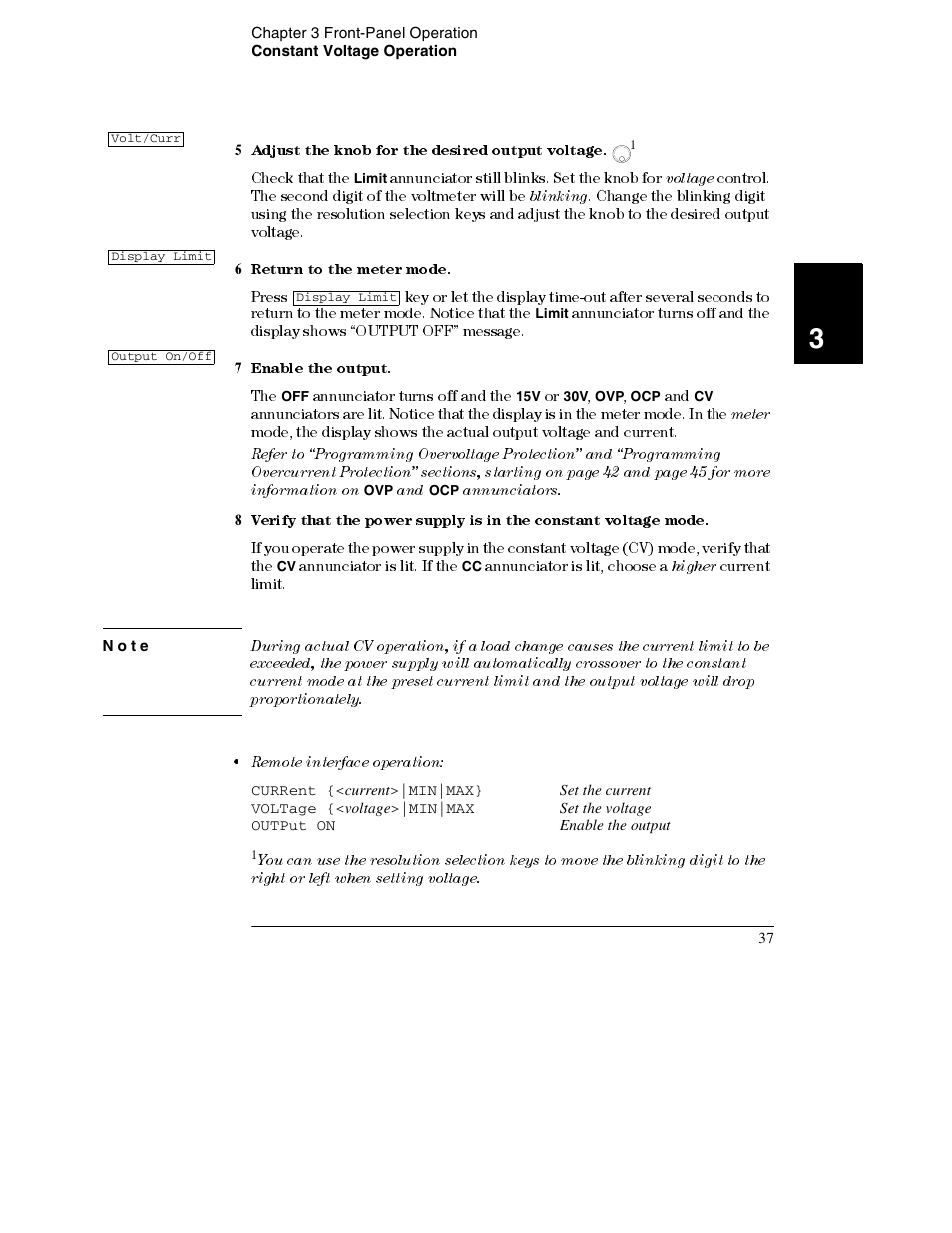 6 return to the meter mode, 7 enable the output, Note | Voltage, Blinking, Meter, Annunciators, Higher | Agilent Technologies E3632A User Manual | Page 39 / 172