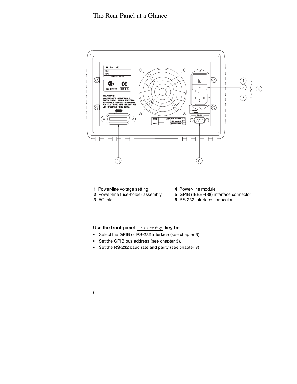 The rear panel at a glance | Agilent Technologies E3632A User Manual | Page 7 / 172