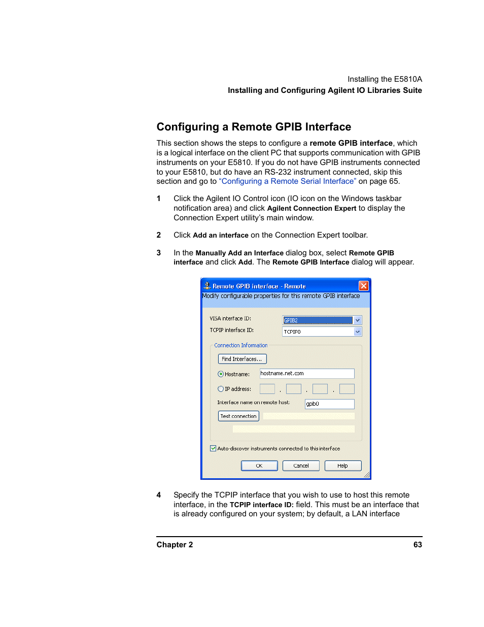 Configuring a remote gpib interface | Agilent Technologies E5810A User Manual | Page 63 / 159