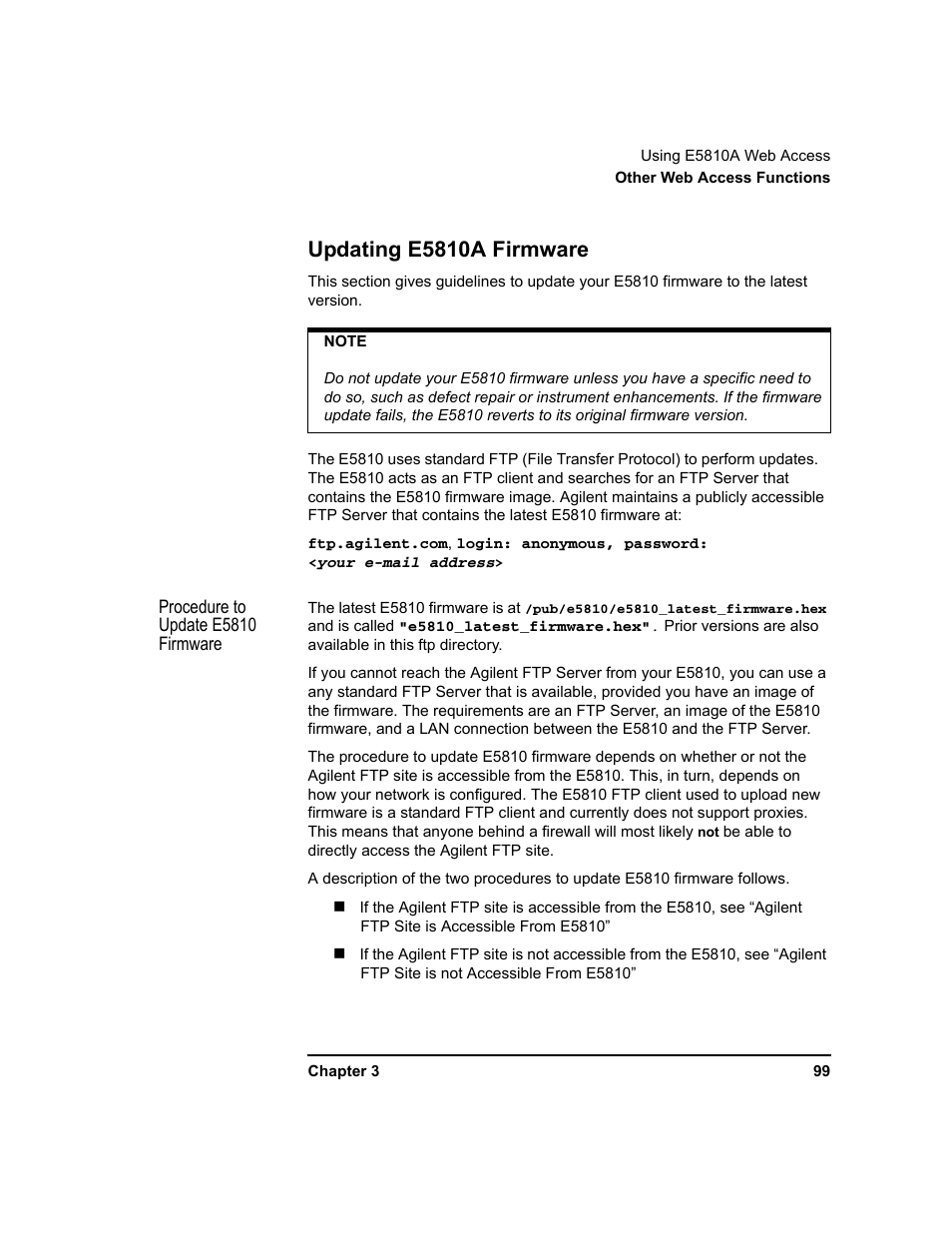 Updating e5810a firmware | Agilent Technologies E5810A User Manual | Page 99 / 159