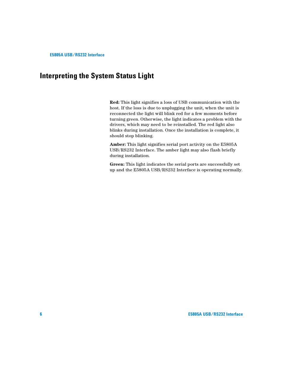 Interpreting the system status light | Agilent Technologies E5805A User Manual | Page 10 / 47