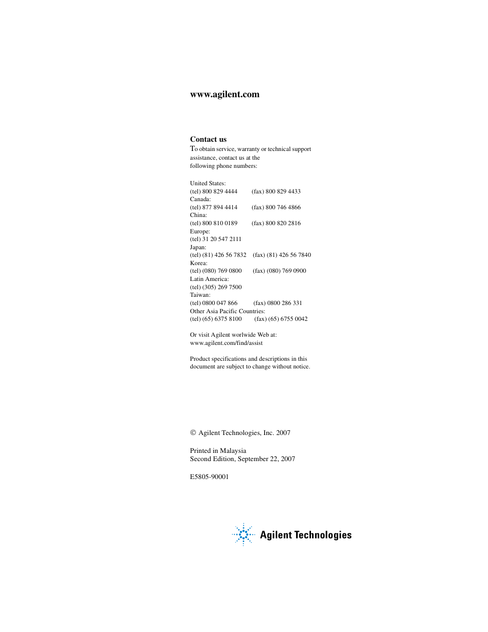 Agilent technologies | Agilent Technologies E5805A User Manual | Page 47 / 47