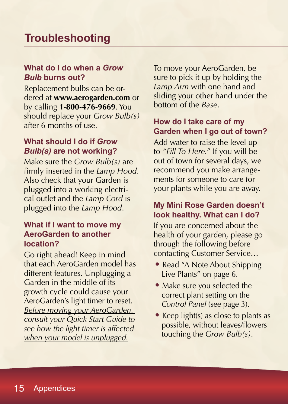 Troubleshooting | AeroGarden PRO100 User Manual | Page 16 / 24