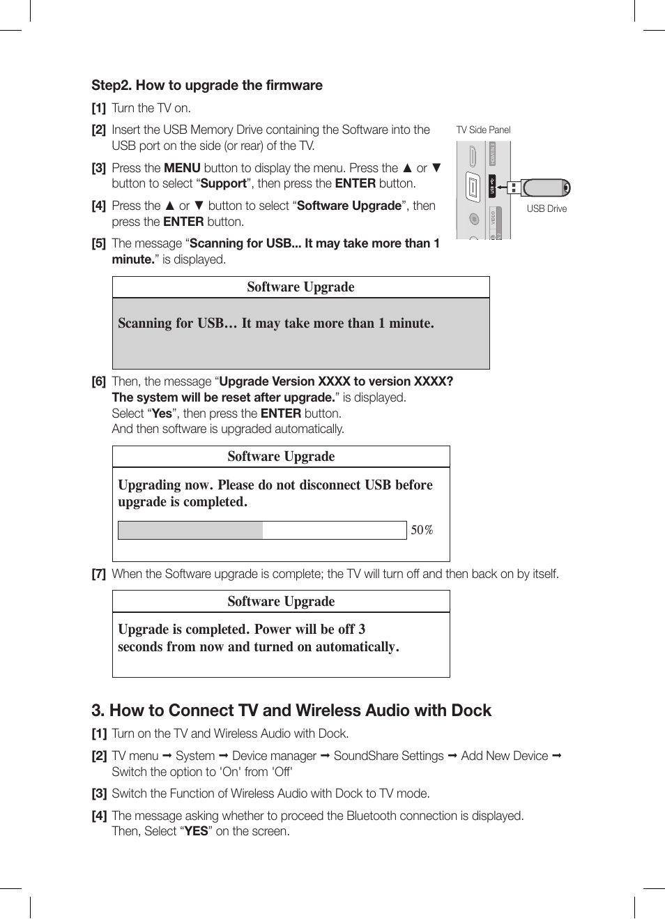 How to connect tv and wireless audio with dock | Samsung DA-E670 User Manual | Page 3 / 3