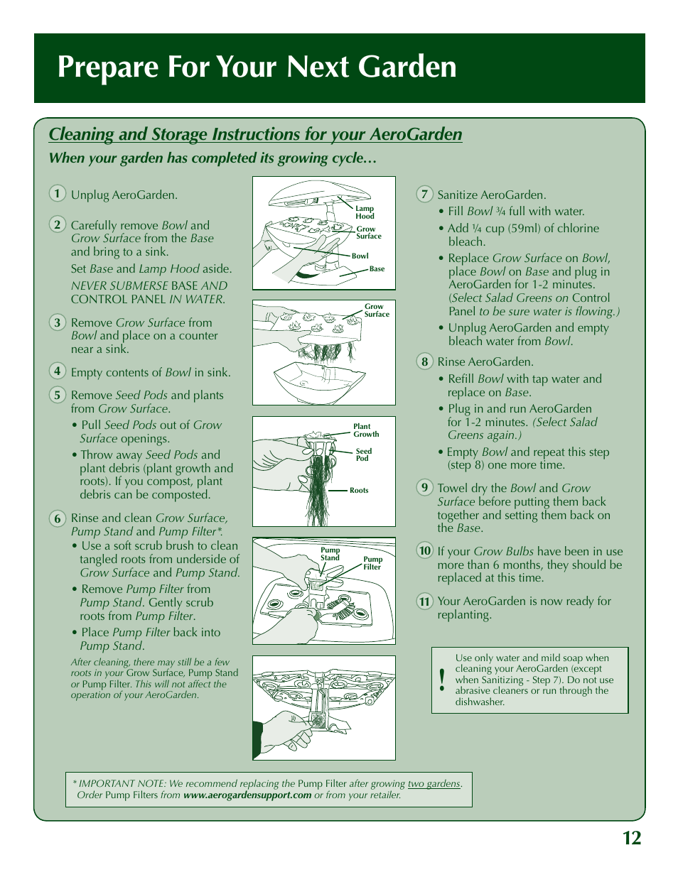 Prepare for your next garden, When your garden has completed its growing cycle | AeroGarden 200629 User Manual | Page 13 / 16