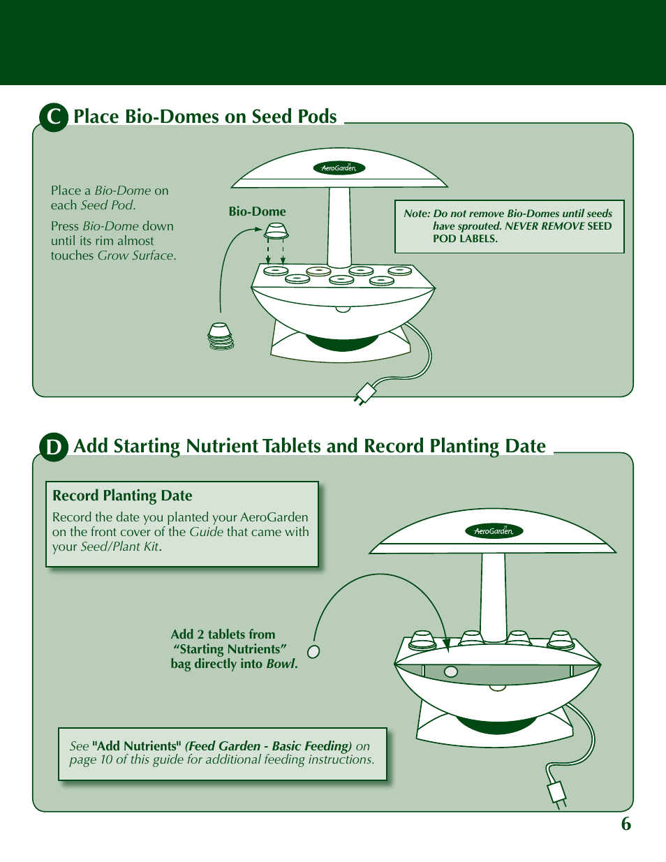 Place bio-domes on seed pods | AeroGarden 200629 User Manual | Page 7 / 16