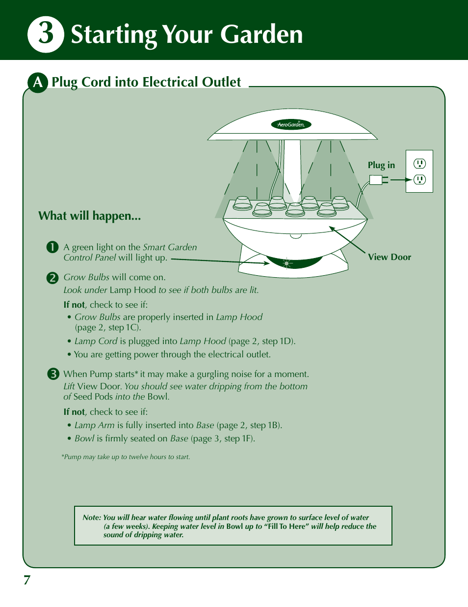 Starting your garden, Plug cord into electrical outlet | AeroGarden 200629 User Manual | Page 8 / 16