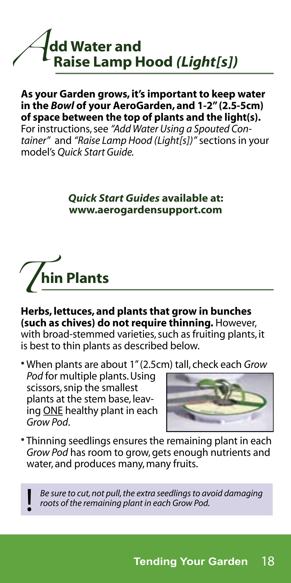 Hin plants, Dd water and raise lamp hood (light[s]) | AeroGarden 7-Pod User Manual | Page 19 / 32