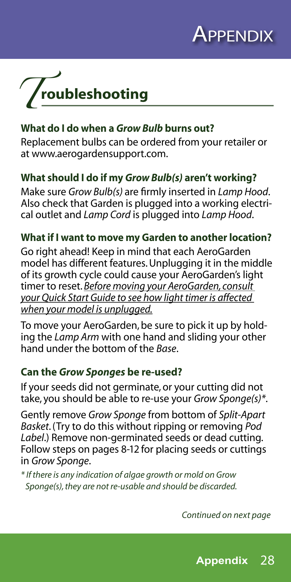 Ppendix, Roubleshooting | AeroGarden 7-Pod User Manual | Page 29 / 32
