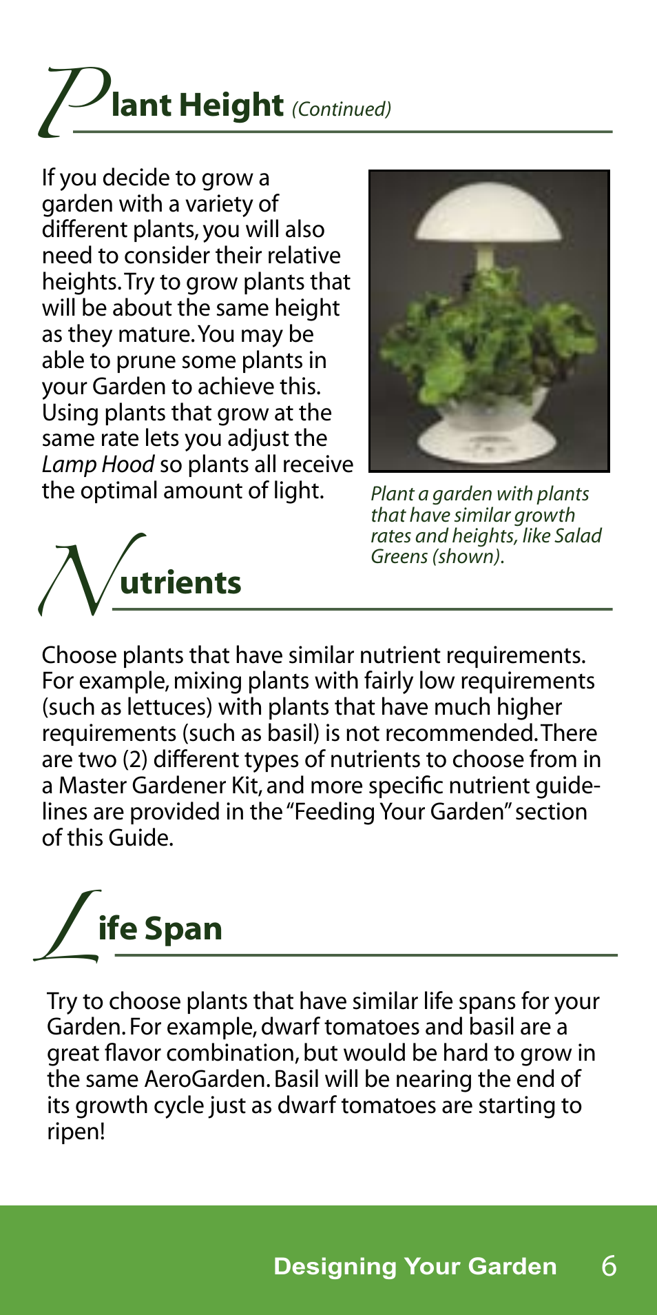 Lant height, Utrients, Ife span | AeroGarden 7-Pod User Manual | Page 7 / 32