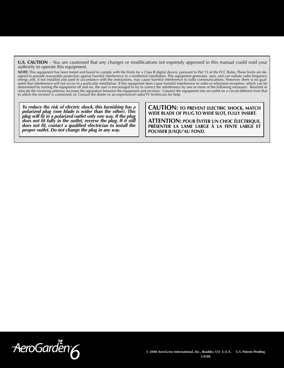 Caution, Attention | AeroGarden 100610-SLR User Manual | Page 16 / 16