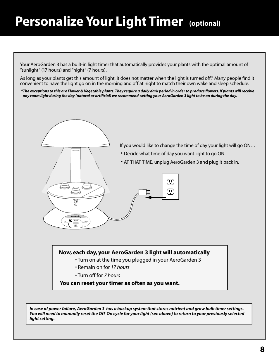 Personalize your light timer, Optional | AeroGarden 100302-WHT User Manual | Page 9 / 16