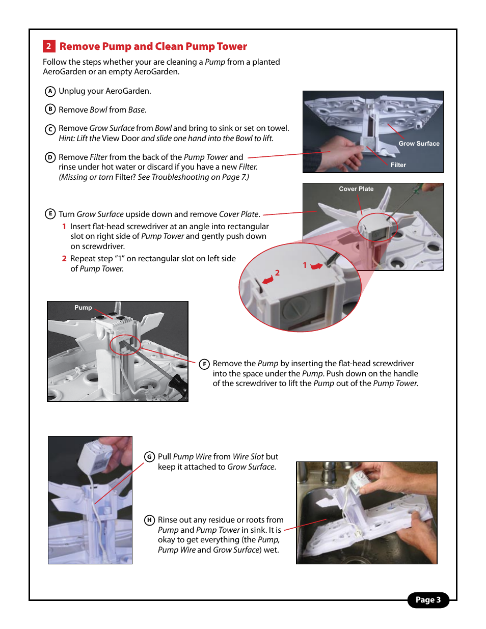 Remove pump and clean pump tower | AeroGarden PRO User Manual | Page 3 / 8