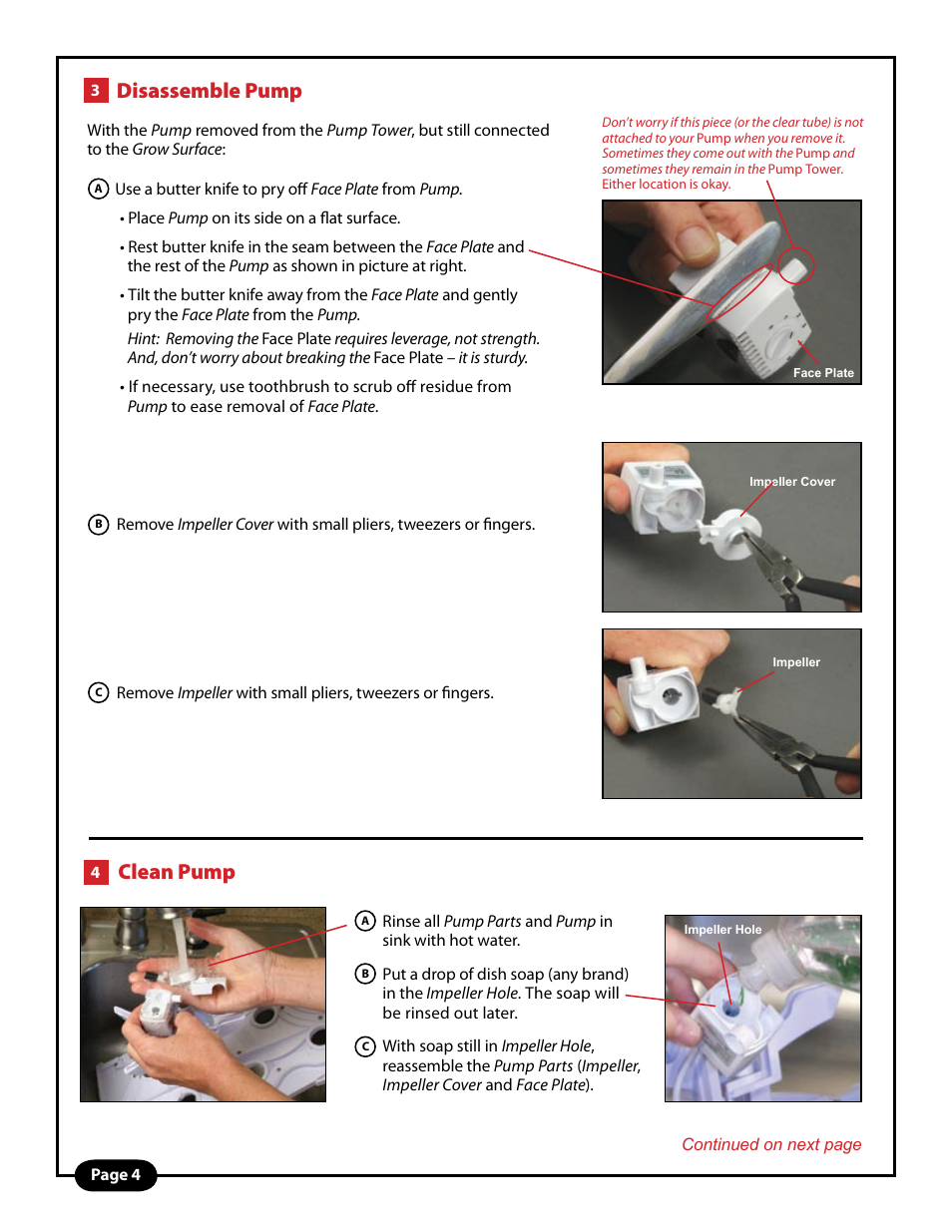 Clean pump, Disassemble pump | AeroGarden PRO User Manual | Page 4 / 8