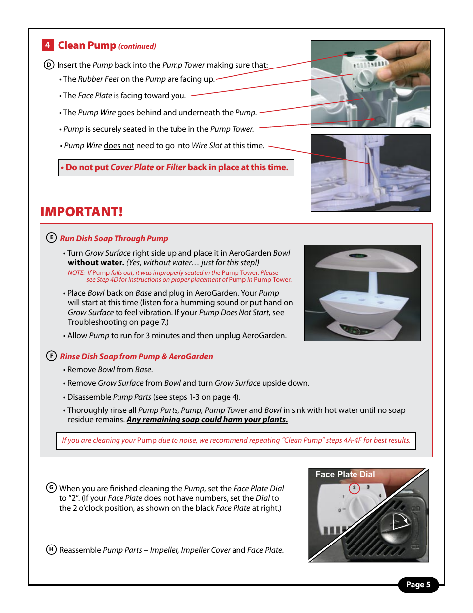 Important, Clean pump | AeroGarden PRO User Manual | Page 5 / 8