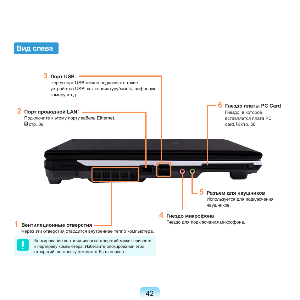 Вид слева, 42 вид слева | Samsung NP-R40P User Manual | Page 43 / 195