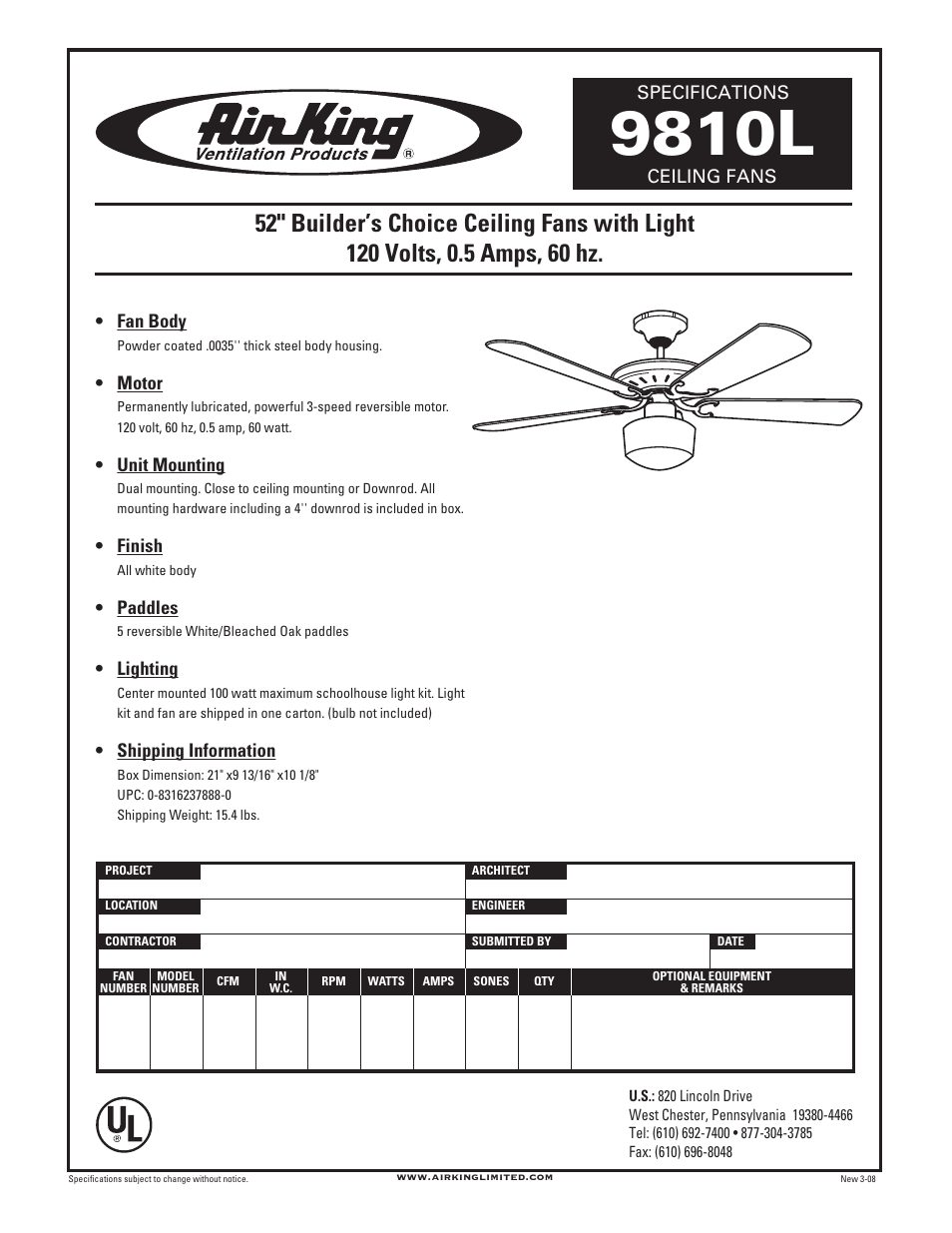 Air King 9810L User Manual | 1 page