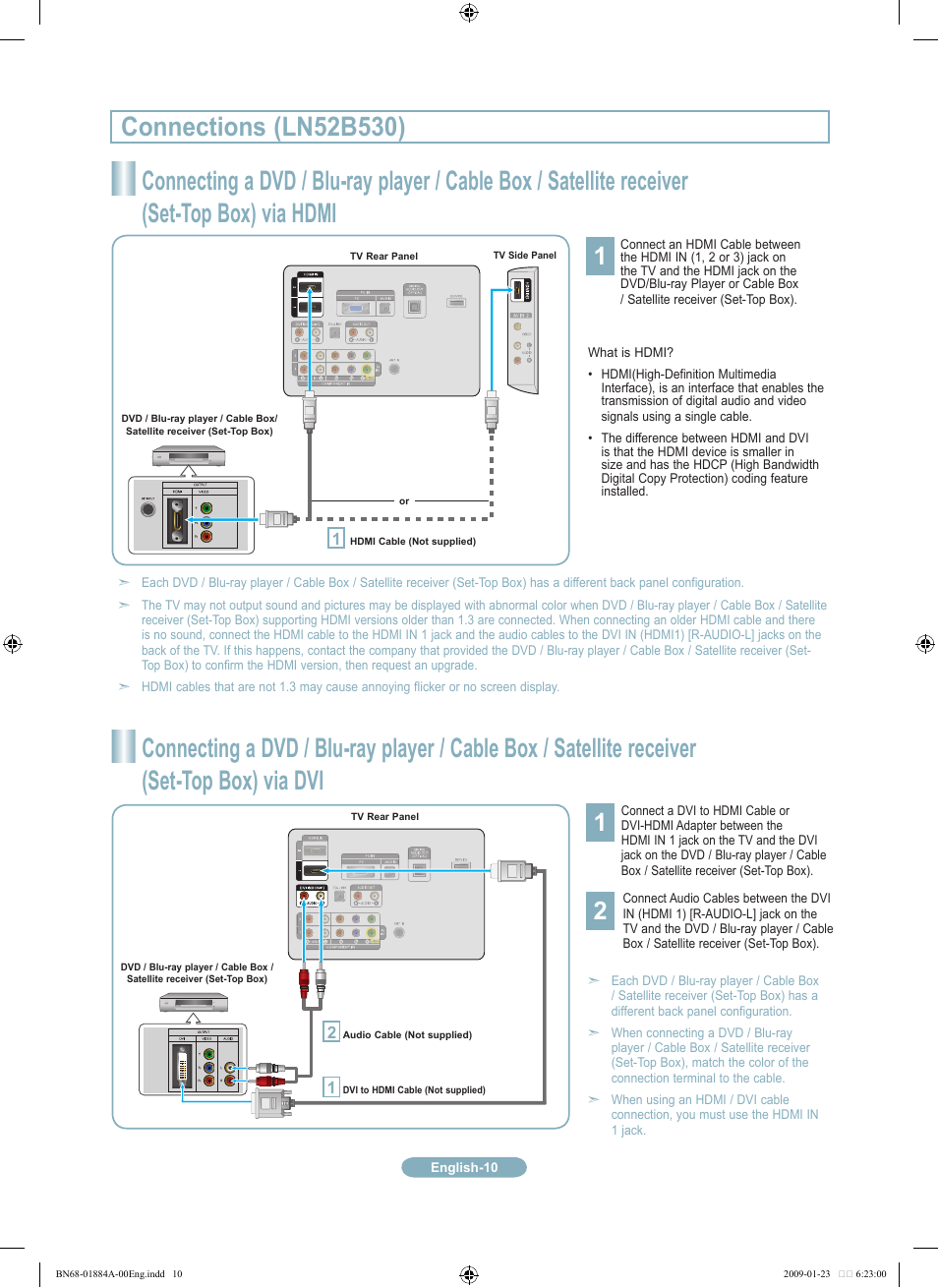 Connections (ln5b530) | Samsung LN32B530P7FXZA User Manual | Page 10 / 20