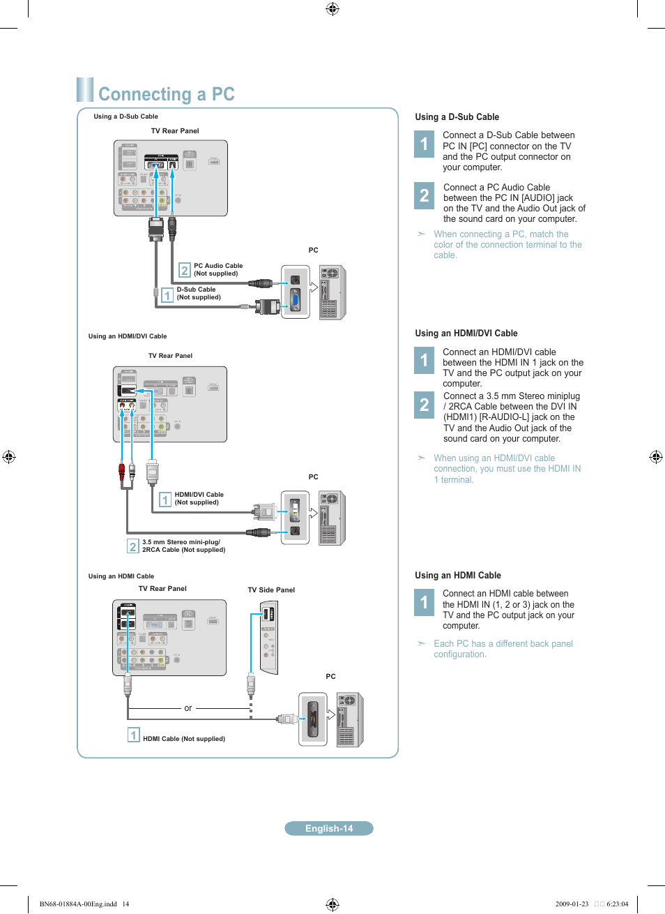 Connecting a pc | Samsung LN32B530P7FXZA User Manual | Page 14 / 20