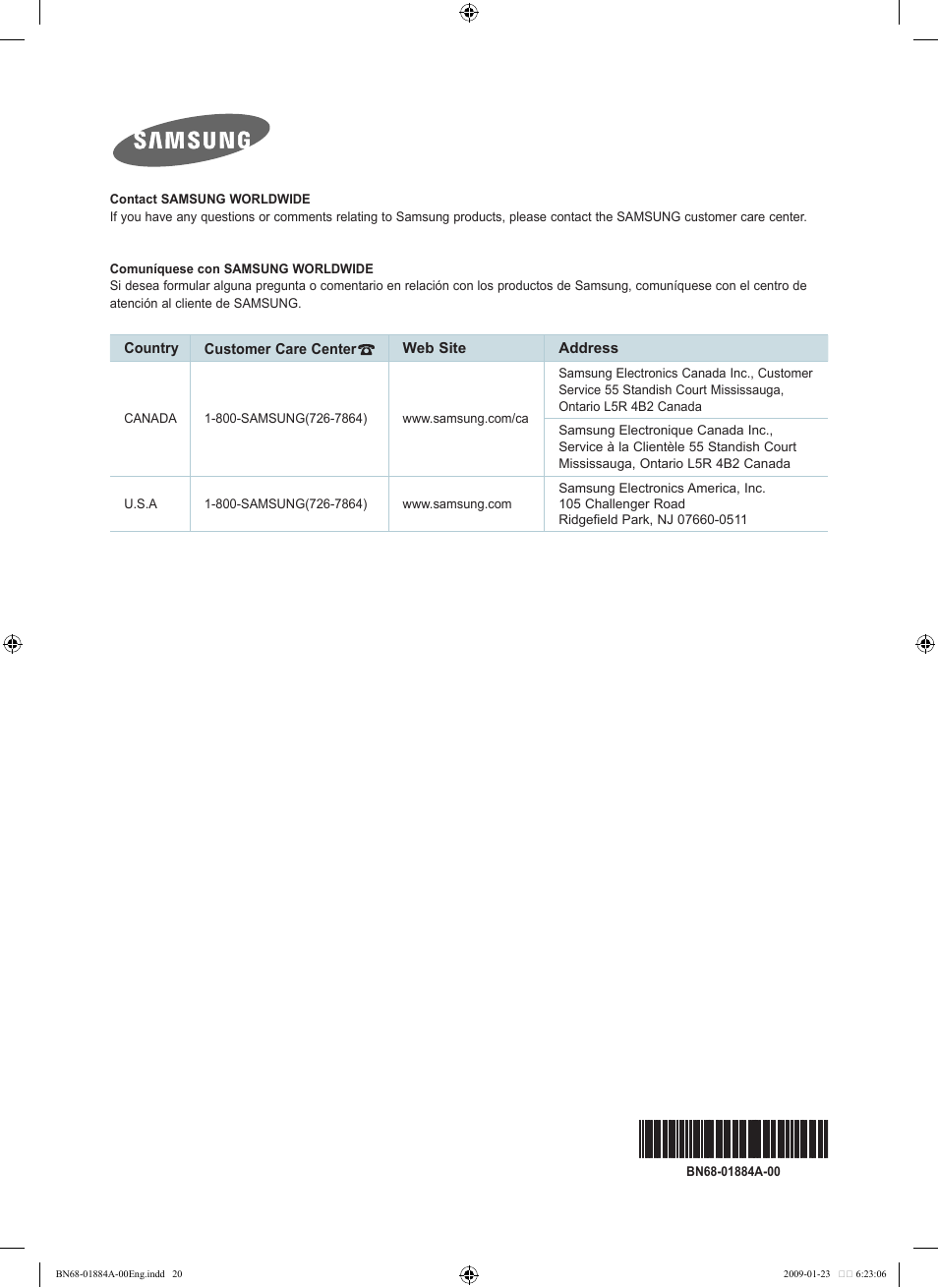 Samsung LN32B530P7FXZA User Manual | Page 20 / 20
