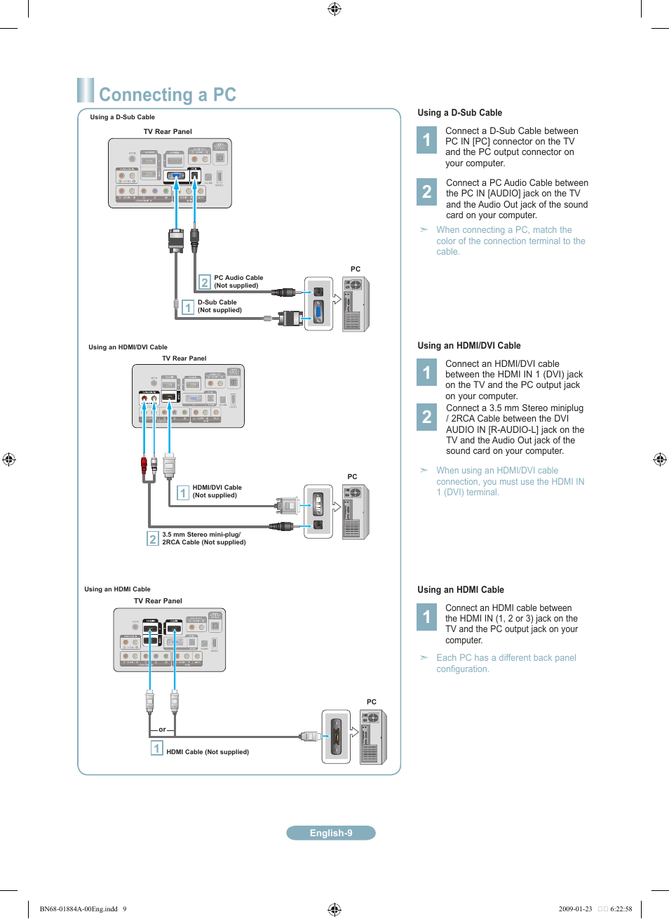 Connecting a pc | Samsung LN32B530P7FXZA User Manual | Page 9 / 20