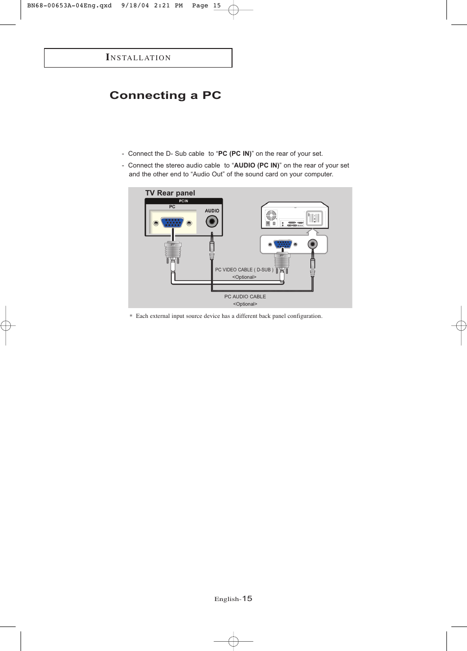 Connecting a pc | Samsung LTP326WX-XAA User Manual | Page 20 / 91