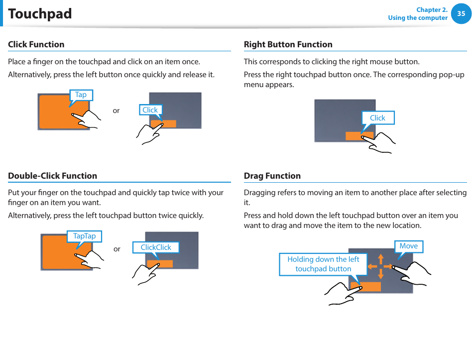 Touchpad | Samsung NP940X5J-K01US User Manual | Page 36 / 115