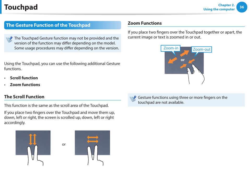 Touchpad | Samsung NP940X5J-K01US User Manual | Page 37 / 115