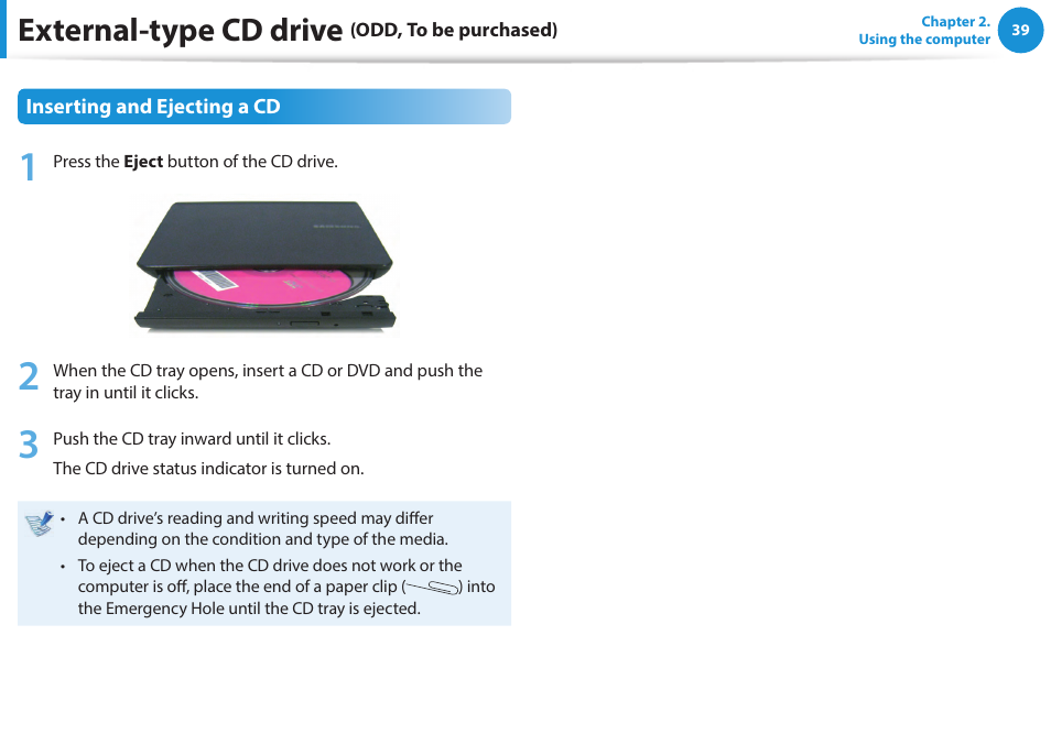 External-type cd drive | Samsung NP940X5J-K01US User Manual | Page 40 / 115