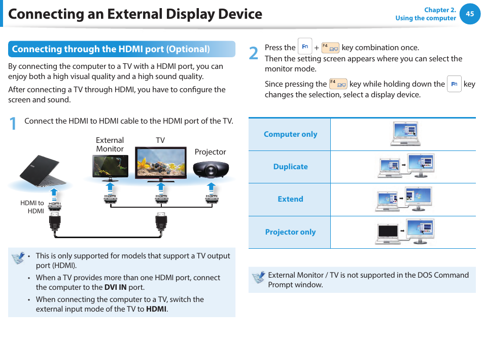 Connecting an external display device | Samsung NP940X5J-K01US User Manual | Page 46 / 115