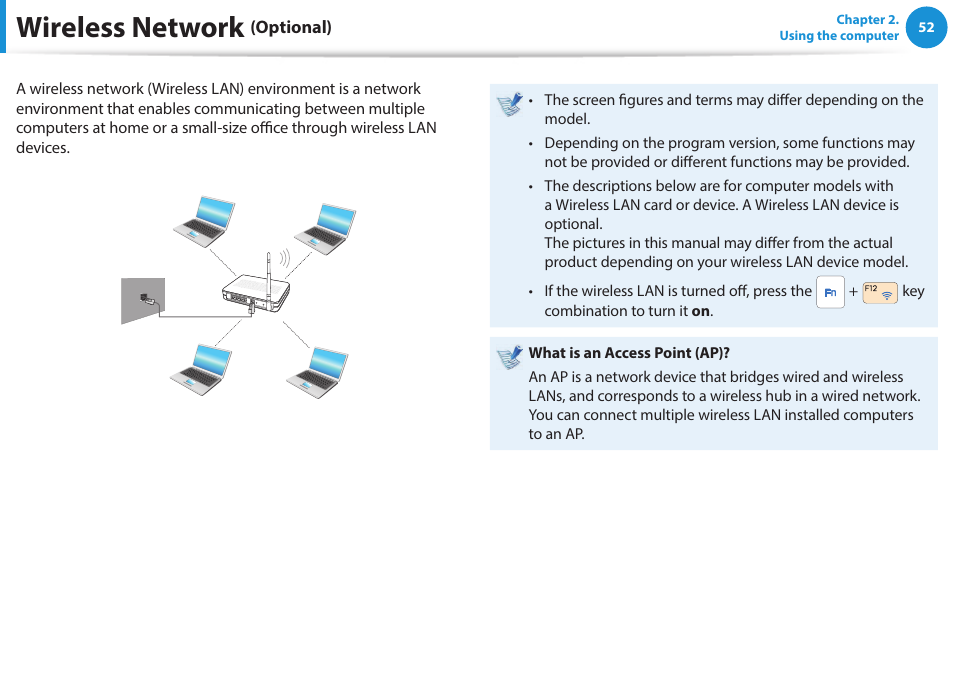 Wireless network (optional), Wireless network | Samsung NP940X5J-K01US User Manual | Page 53 / 115