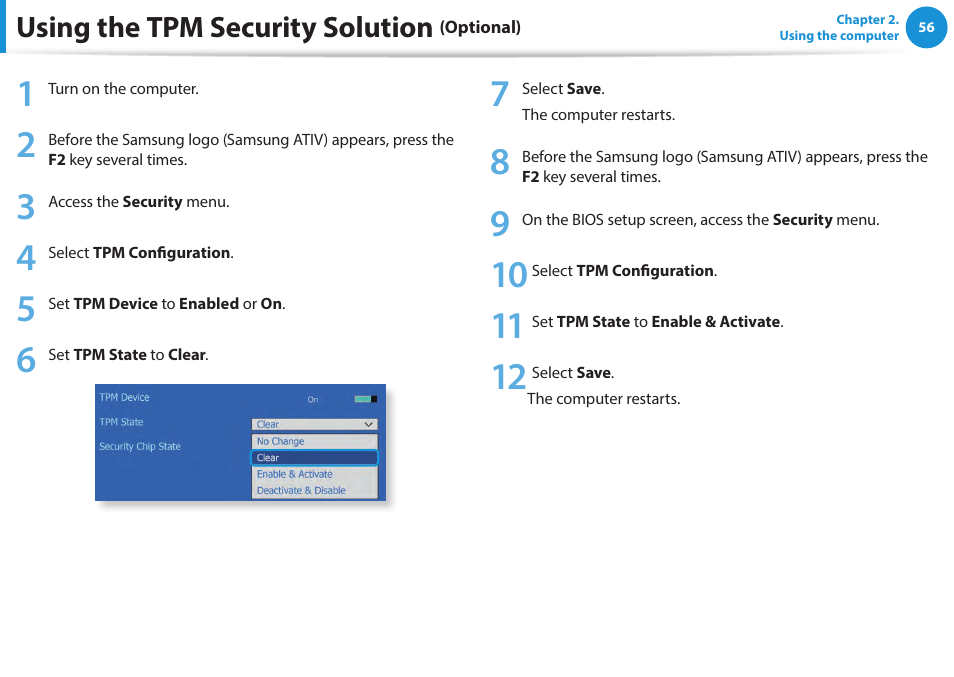 Using the tpm security solution | Samsung NP940X5J-K01US User Manual | Page 57 / 115