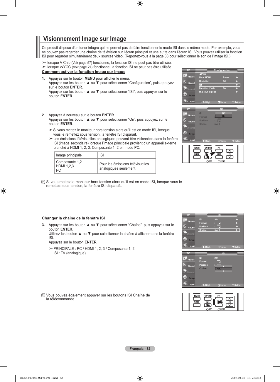 Visionnement image sur image | Samsung LNT7081FX-XAA User Manual | Page 122 / 266