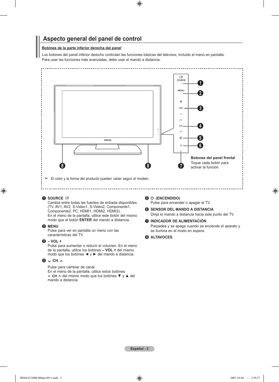 Aspecto general del panel de control | Samsung LNT7081FX-XAA User Manual | Page 181 / 266
