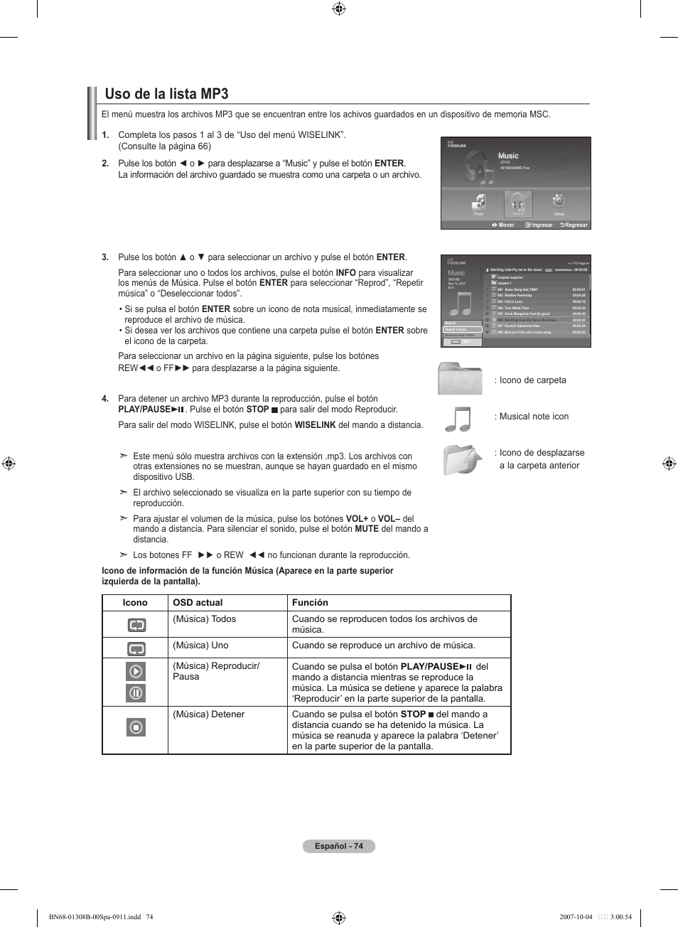 Uso de la lista mp | Samsung LNT7081FX-XAA User Manual | Page 252 / 266