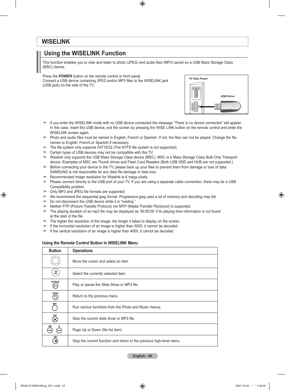Wiselink, Using the wiselink function, Wiselink using the wiselink function | Samsung LNT7081FX-XAA User Manual | Page 67 / 266