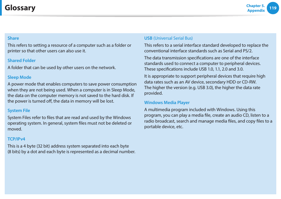 Glossary | Samsung NP470R5E-K02UB User Manual | Page 120 / 120