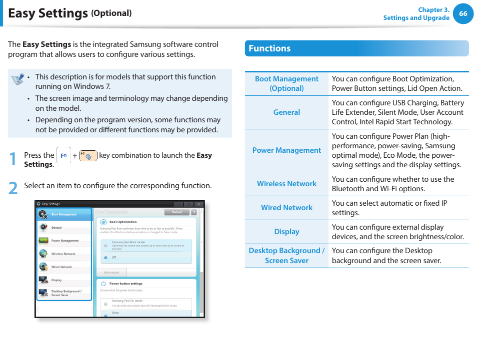 Easy settings (optional), Easy settings | Samsung NP470R5E-K02UB User Manual | Page 67 / 120