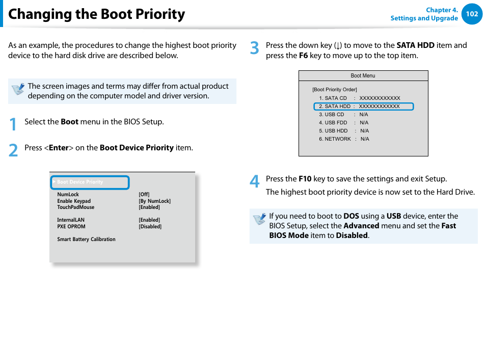 Changing the boot priority | Samsung NP700Z5A-S09US User Manual | Page 103 / 156