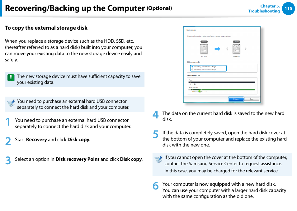 Recovering/backing up the computer | Samsung NP700Z5A-S09US User Manual | Page 116 / 156