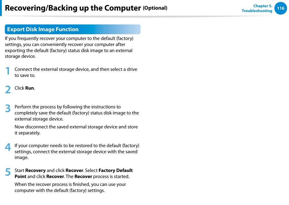 Recovering/backing up the computer | Samsung NP700Z5A-S09US User Manual | Page 117 / 156
