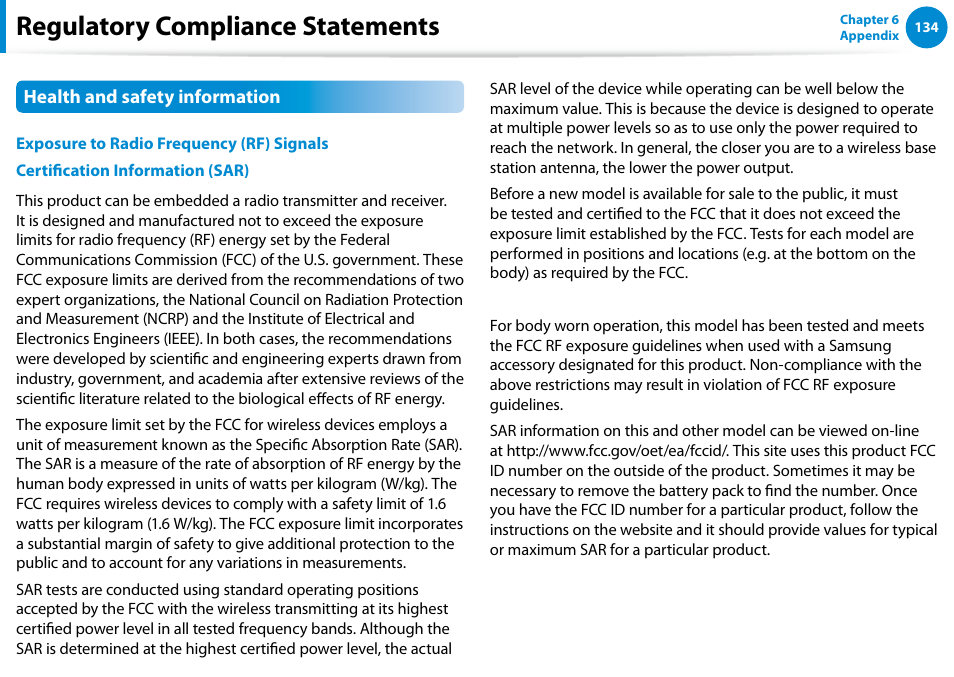 Regulatory compliance statements | Samsung NP700Z5A-S09US User Manual | Page 135 / 156